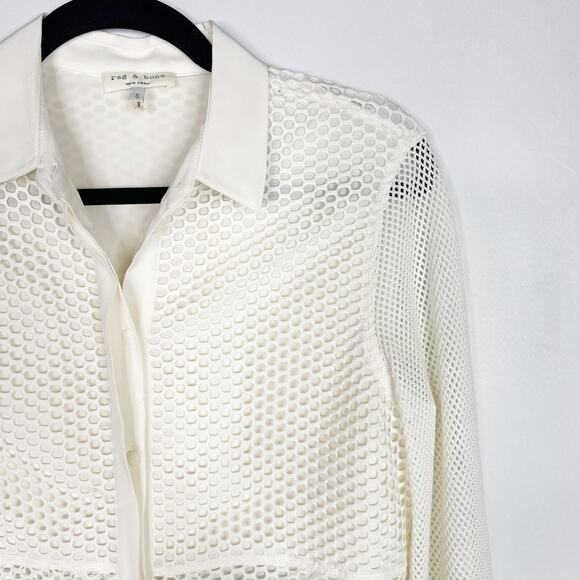 Rag & Bone Womens Small S White Luna Long Sleeve Mesh Top Blouse Button Front - Picture 3 of 13
